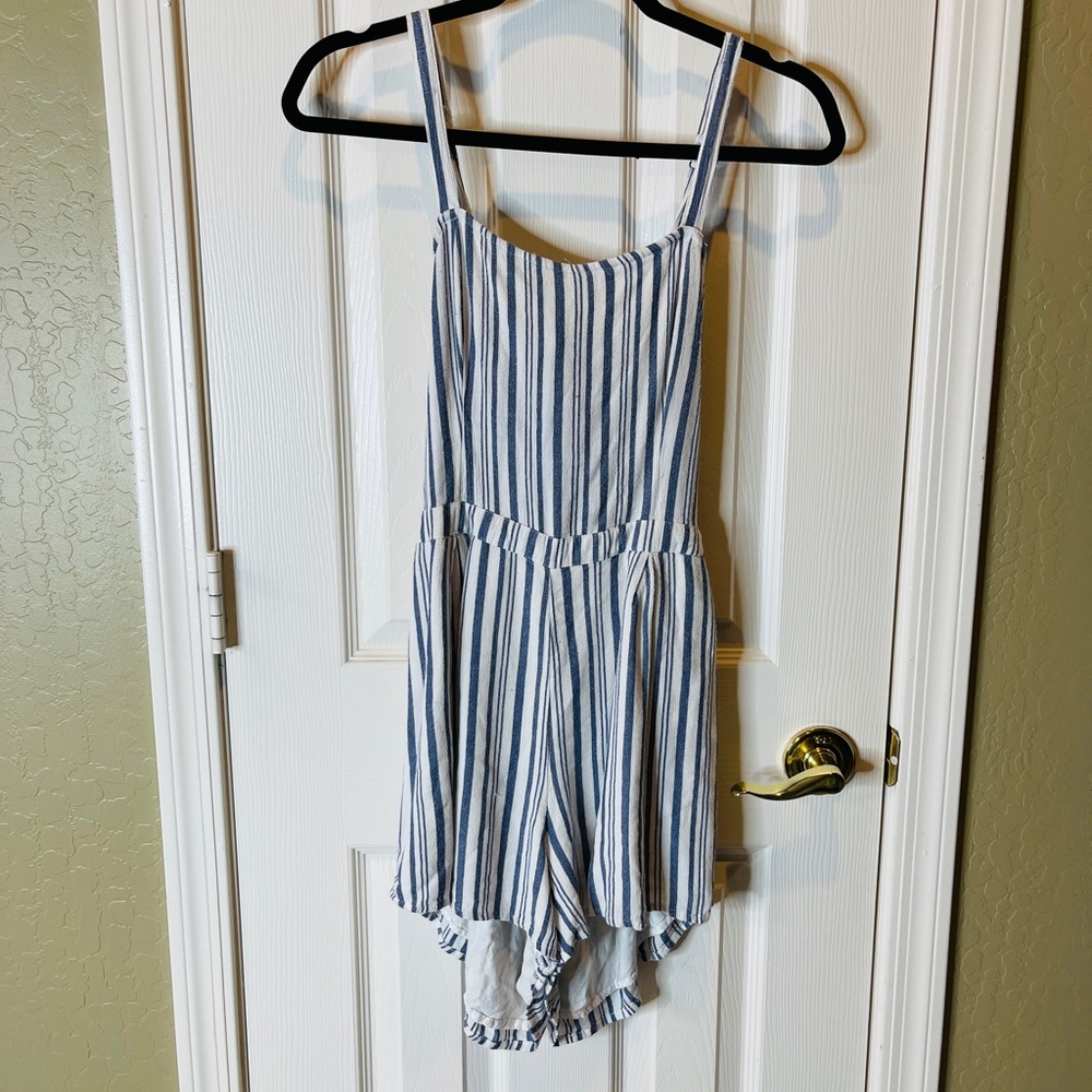 Hollister Blue and White Striped Romper